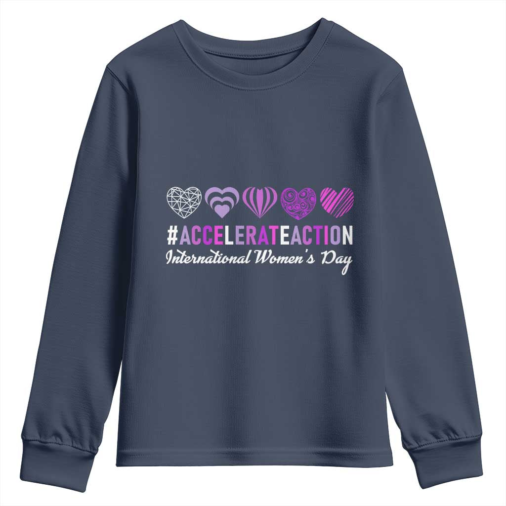 International Women's Day 2025 Youth Sweatshirt Accelerate Action IWD 8 March TS11 Navy Print Your Wear
