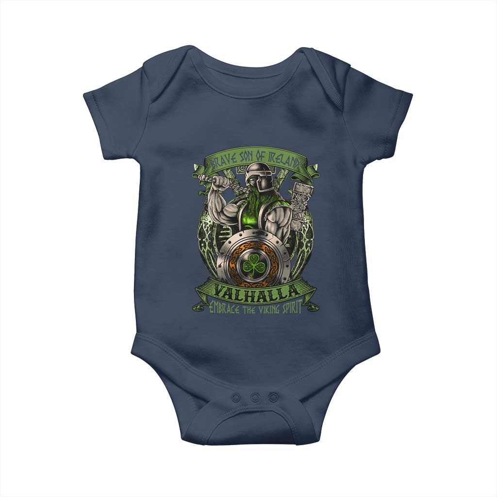 Irish Viking Baby Onesie Brave Son Of Ireland Valhalla Embrace The Viking Spirit TS11 Navy Print Your Wear