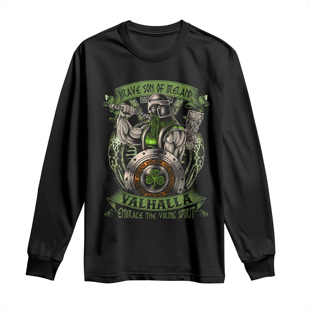 Irish Viking Long Sleeve Shirt Brave Son Of Ireland Valhalla Embrace The Viking Spirit TS11 Black Print Your Wear