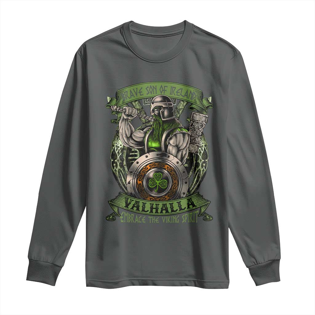 Irish Viking Long Sleeve Shirt Brave Son Of Ireland Valhalla Embrace The Viking Spirit TS11 Dark Heather Print Your Wear