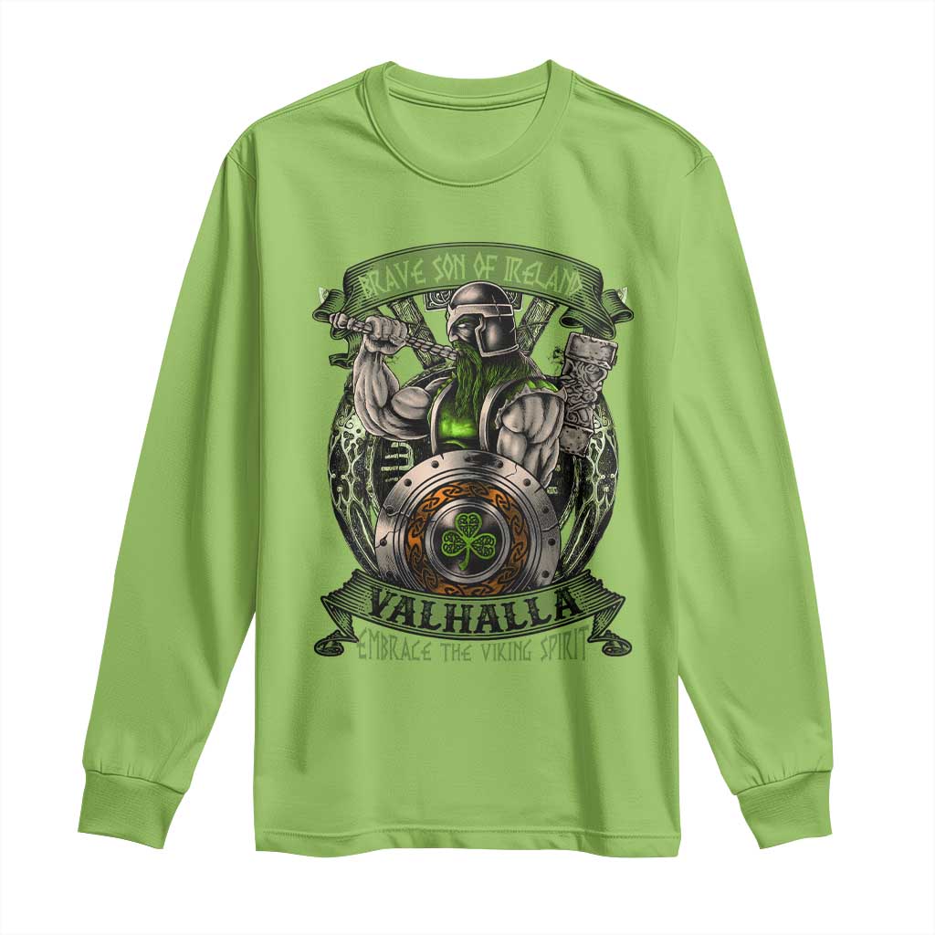 Irish Viking Long Sleeve Shirt Brave Son Of Ireland Valhalla Embrace The Viking Spirit TS11 Lime Print Your Wear