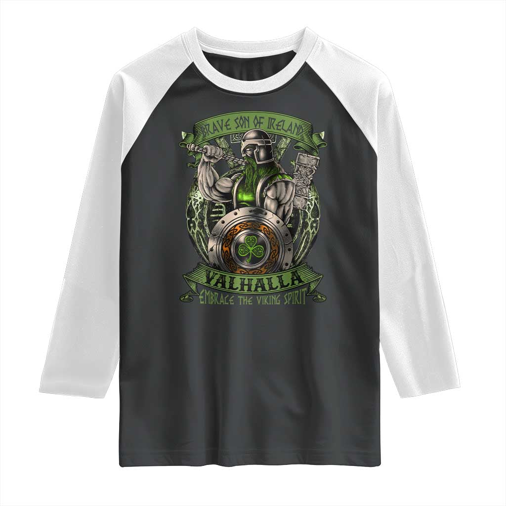 Irish Viking Raglan Shirt Brave Son Of Ireland Valhalla Embrace The Viking Spirit TS11 Black White Print Your Wear