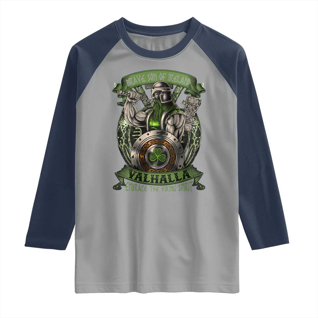 Irish Viking Raglan Shirt Brave Son Of Ireland Valhalla Embrace The Viking Spirit TS11 Sport Gray Navy Print Your Wear