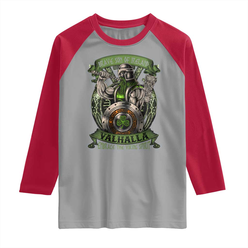 Irish Viking Raglan Shirt Brave Son Of Ireland Valhalla Embrace The Viking Spirit TS11 Sport Gray Red Print Your Wear
