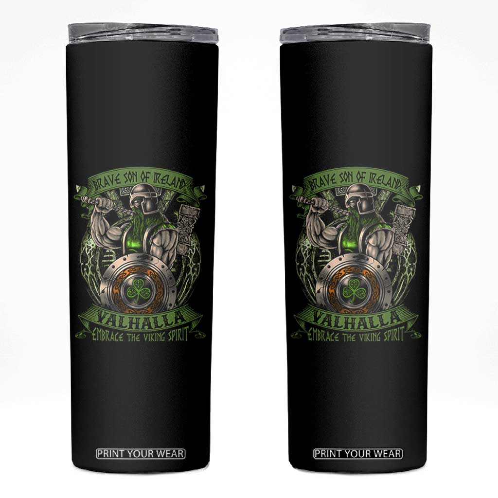 Irish Viking Skinny Tumbler Brave Son Of Ireland Valhalla Embrace The Viking Spirit TS11 Black Print Your Wear