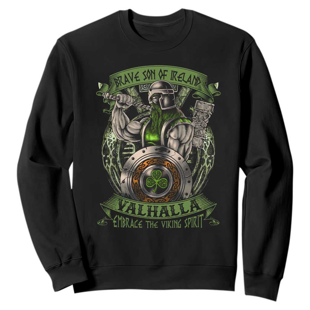 Irish Viking Sweatshirt Brave Son Of Ireland Valhalla Embrace The Viking Spirit TS11 Black Print Your Wear