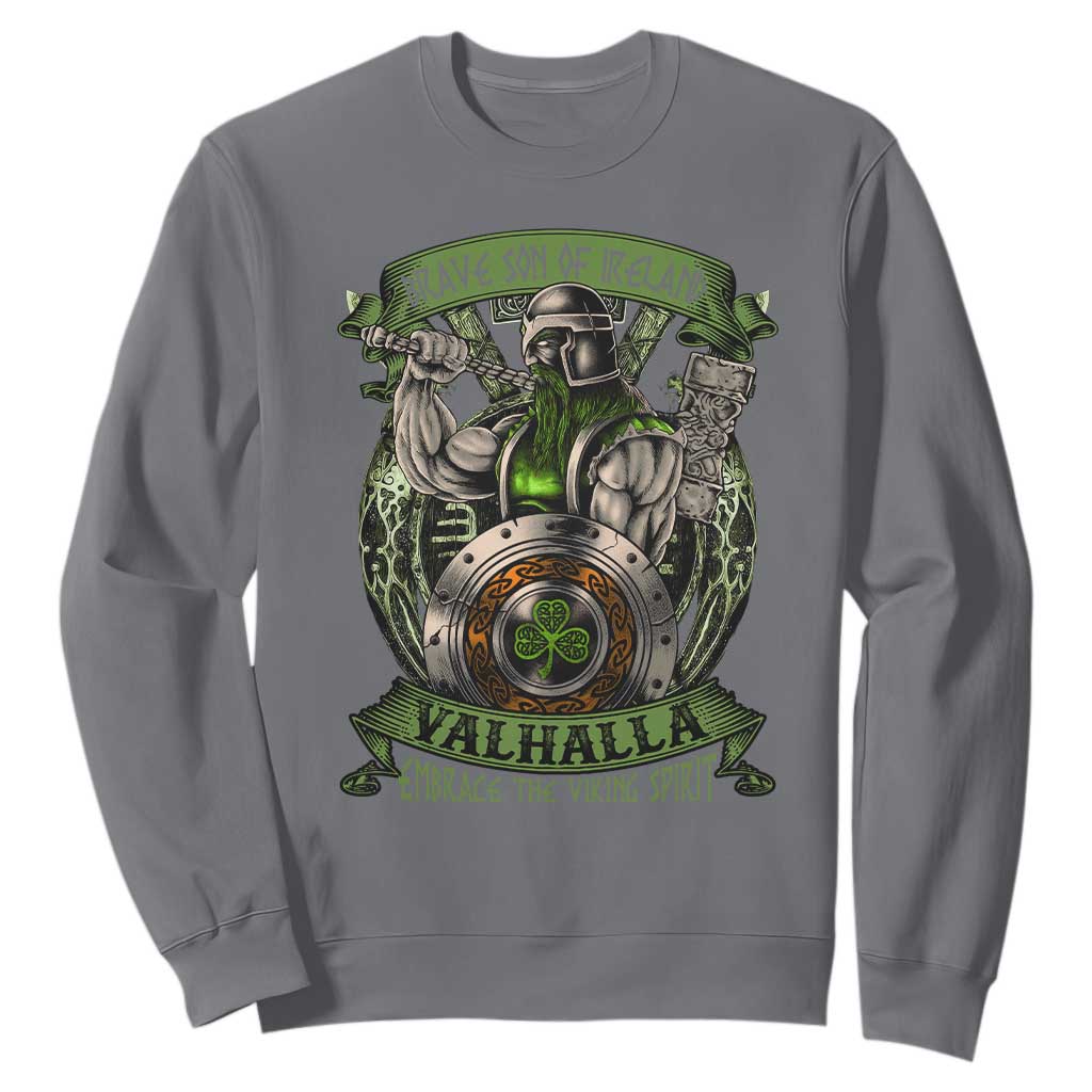 Irish Viking Sweatshirt Brave Son Of Ireland Valhalla Embrace The Viking Spirit TS11 Charcoal Print Your Wear