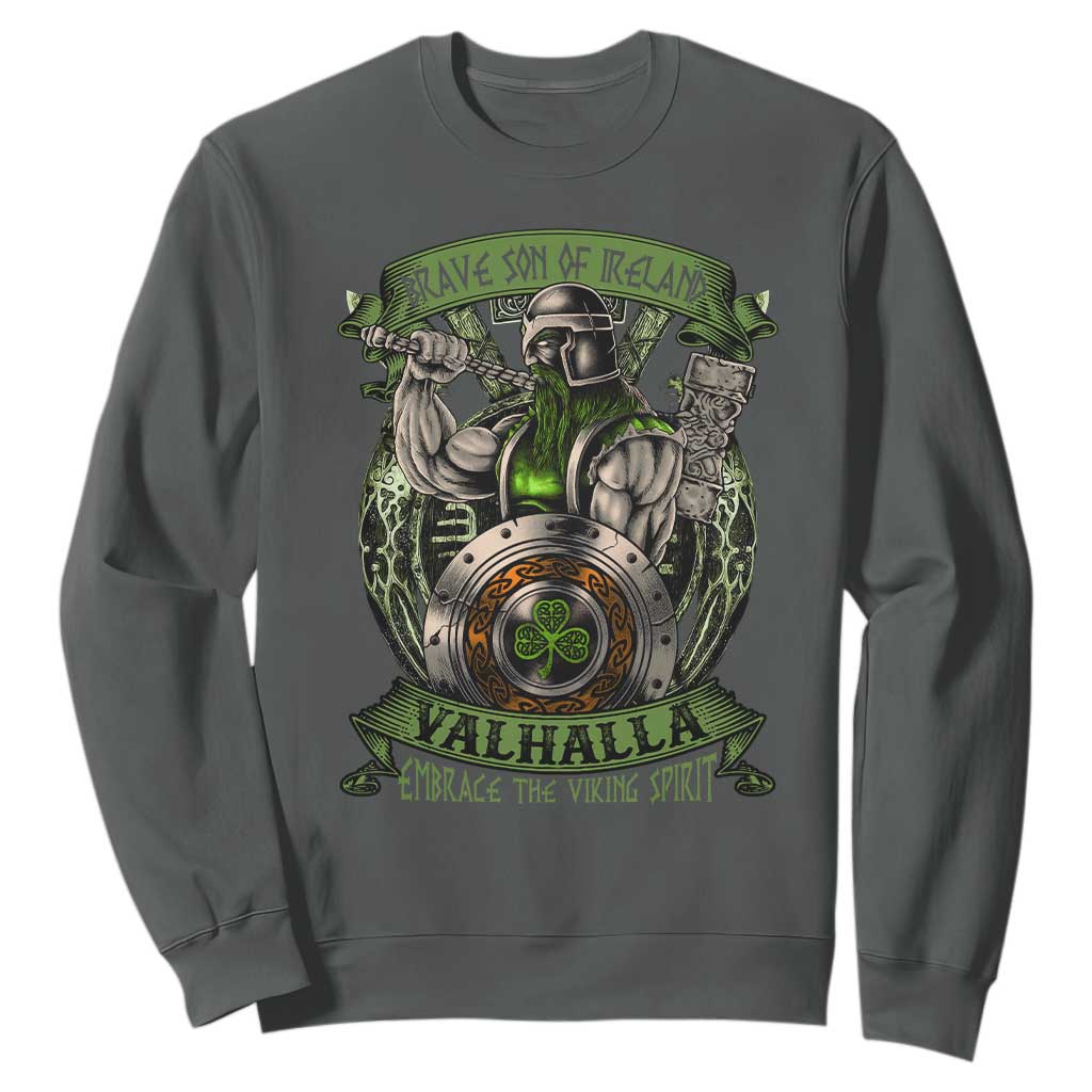 Irish Viking Sweatshirt Brave Son Of Ireland Valhalla Embrace The Viking Spirit TS11 Dark Heather Print Your Wear
