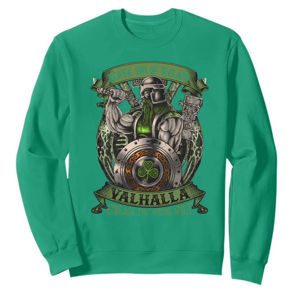 Irish Viking Sweatshirt Brave Son Of Ireland Valhalla Embrace The Viking Spirit TS11 Irish Green Print Your Wear
