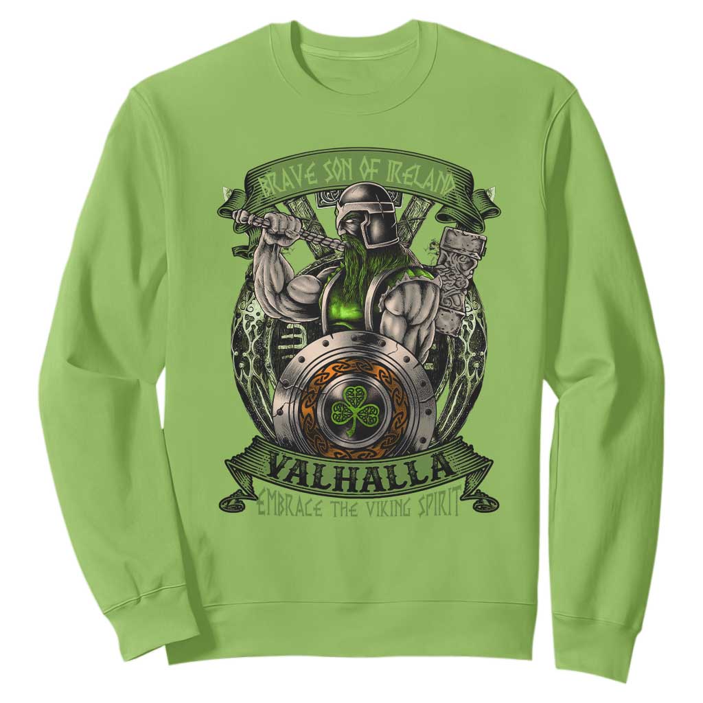 Irish Viking Sweatshirt Brave Son Of Ireland Valhalla Embrace The Viking Spirit TS11 Lime Print Your Wear