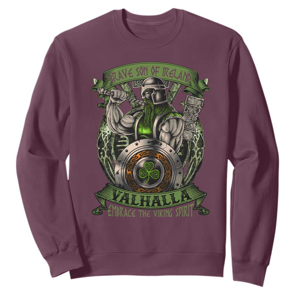 Irish Viking Sweatshirt Brave Son Of Ireland Valhalla Embrace The Viking Spirit TS11 Maroon Print Your Wear