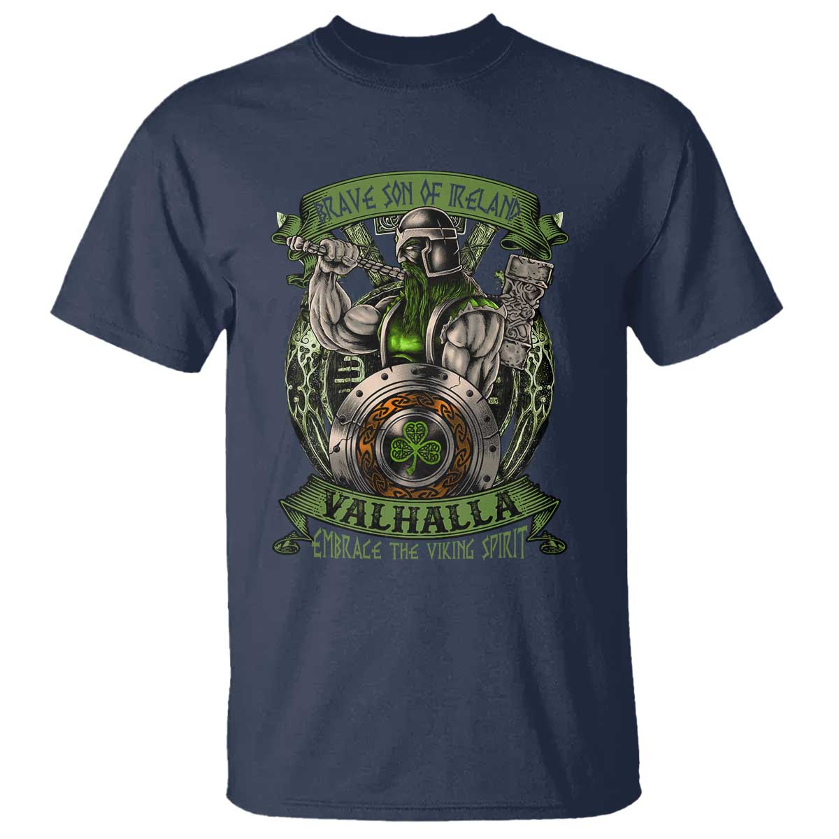 Irish Viking T Shirt Brave Son Of Ireland Valhalla Embrace The Viking Spirit TS11 Navy Print Your Wear