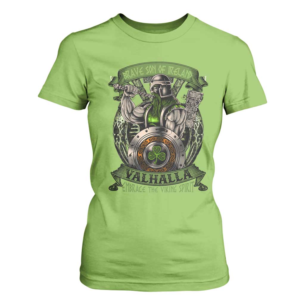 Irish Viking T Shirt For Women Brave Son Of Ireland Valhalla Embrace The Viking Spirit TS11 Lime Print Your Wear