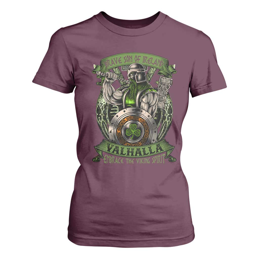 Irish Viking T Shirt For Women Brave Son Of Ireland Valhalla Embrace The Viking Spirit TS11 Maroon Print Your Wear