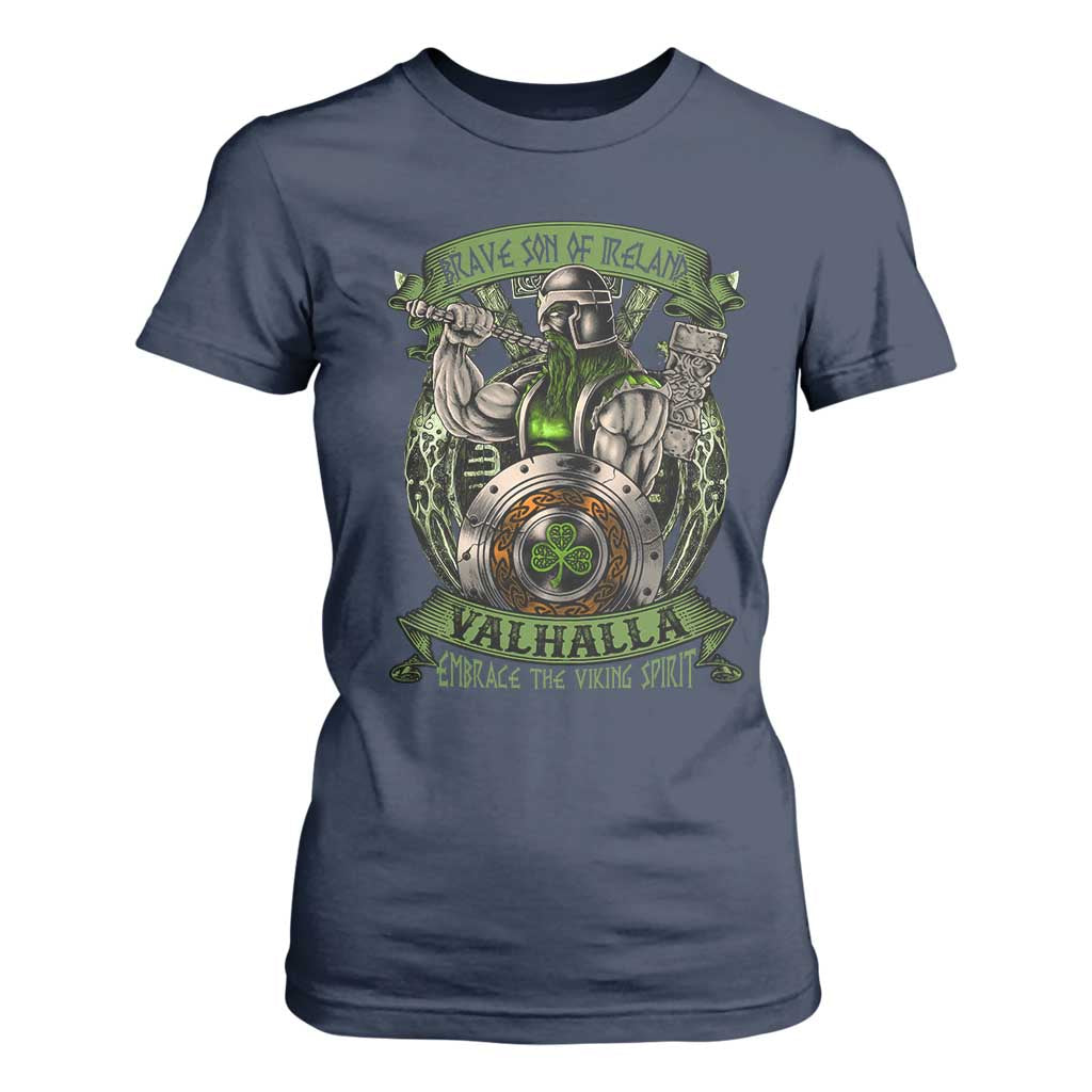 Irish Viking T Shirt For Women Brave Son Of Ireland Valhalla Embrace The Viking Spirit TS11 Navy Print Your Wear