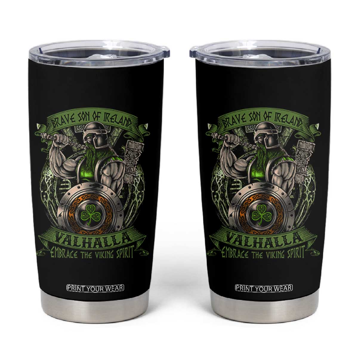 Irish Viking Tumbler Cup Brave Son Of Ireland Valhalla Embrace The Viking Spirit TS11 Black Print Your Wear
