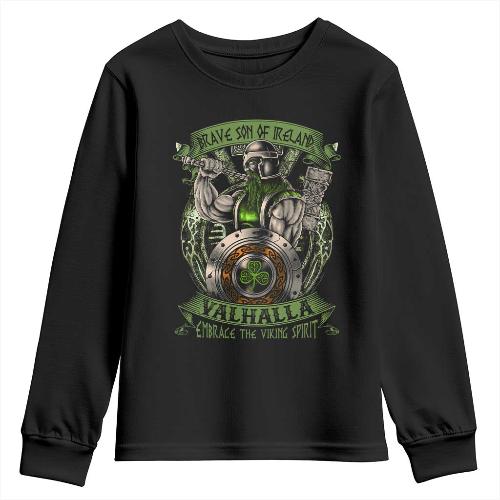 Irish Viking Youth Sweatshirt Brave Son Of Ireland Valhalla Embrace The Viking Spirit TS11 Black Print Your Wear