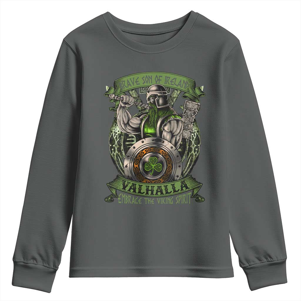 Irish Viking Youth Sweatshirt Brave Son Of Ireland Valhalla Embrace The Viking Spirit TS11 Dark Heather Print Your Wear