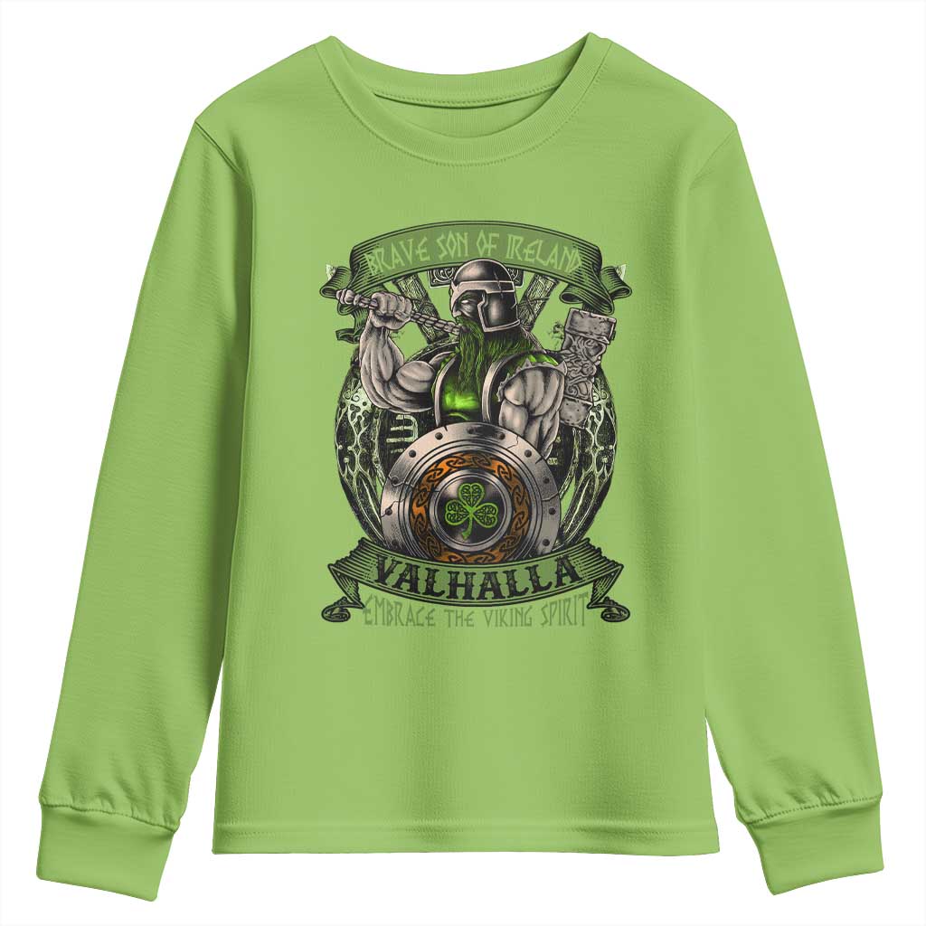 Irish Viking Youth Sweatshirt Brave Son Of Ireland Valhalla Embrace The Viking Spirit TS11 Lime Print Your Wear