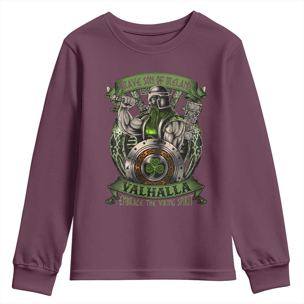 Irish Viking Youth Sweatshirt Brave Son Of Ireland Valhalla Embrace The Viking Spirit TS11 Maroon Print Your Wear