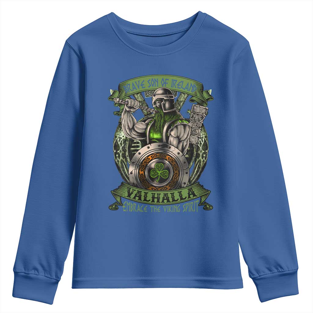 Irish Viking Youth Sweatshirt Brave Son Of Ireland Valhalla Embrace The Viking Spirit TS11 Royal Blue Print Your Wear