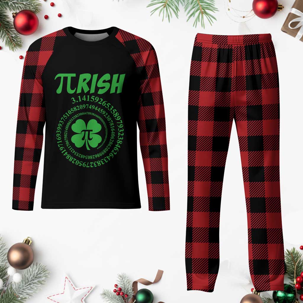 Funny St Patricks Day Pi Symbol Lover Plaid Pajama Set Pirish 3,14 Pi Number Shamrock TS11 Buffalo Plaid Print Your Wear