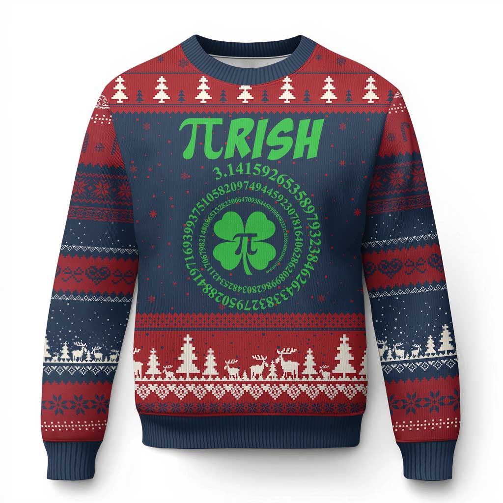 Funny St Patricks Day Pi Symbol Lover Ugly Christmas Sweater Pirish 3,14 Pi Number Shamrock TS11 Navy Red Print Your Wear