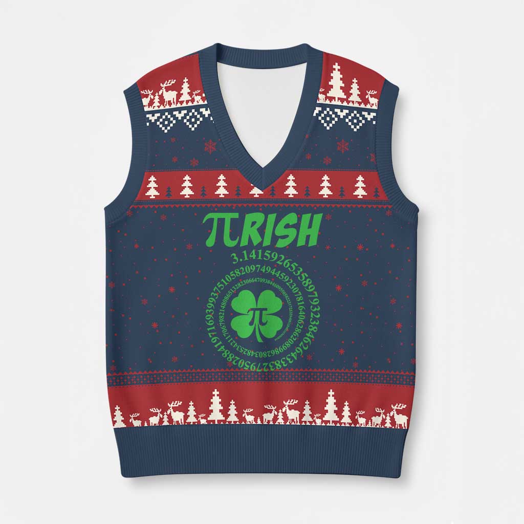 Funny St Patricks Day Pi Symbol Lover V-Neck Knit Sweater Vest Pirish 3,14 Pi Number Shamrock TS11 Navy Red Print Your Wear