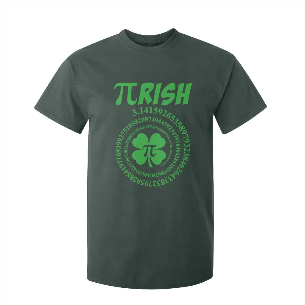 Funny St Patricks Day Pi Symbol Lover T Shirt For Kid Pirish 3,14 Pi Number Shamrock TS11 Dark Forest Green Print Your Wear