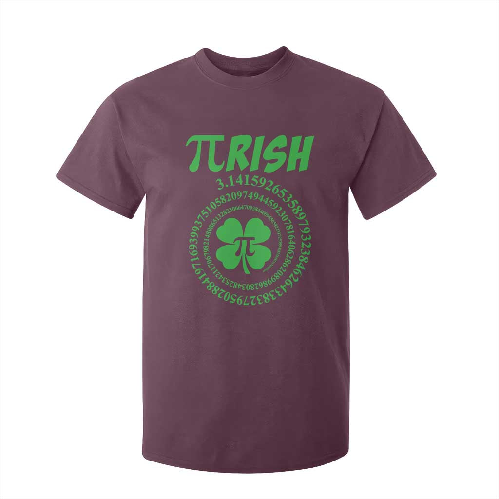 Funny St Patricks Day Pi Symbol Lover T Shirt For Kid Pirish 3,14 Pi Number Shamrock TS11 Maroon Print Your Wear