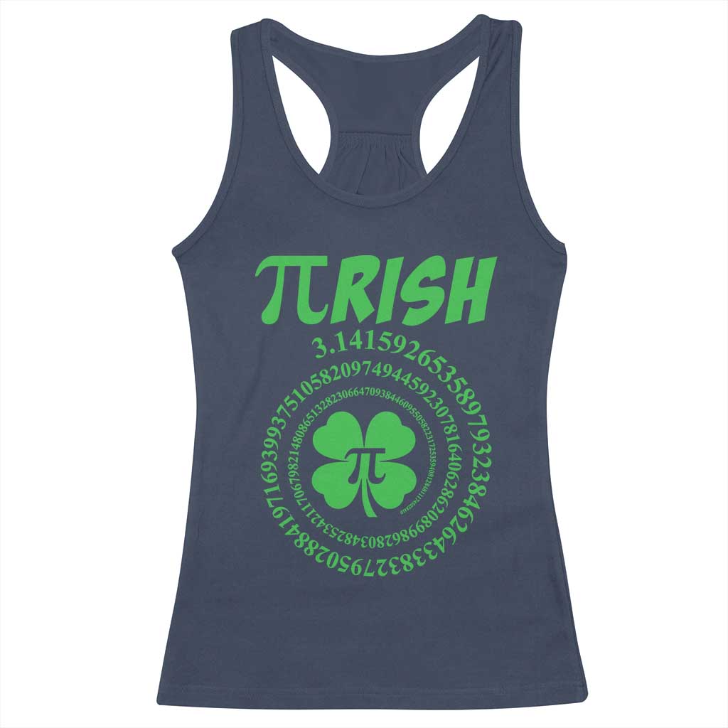 Funny St Patricks Day Pi Symbol Lover Racerback Tank Top Pirish 3,14 Pi Number Shamrock TS11 Navy Print Your Wear