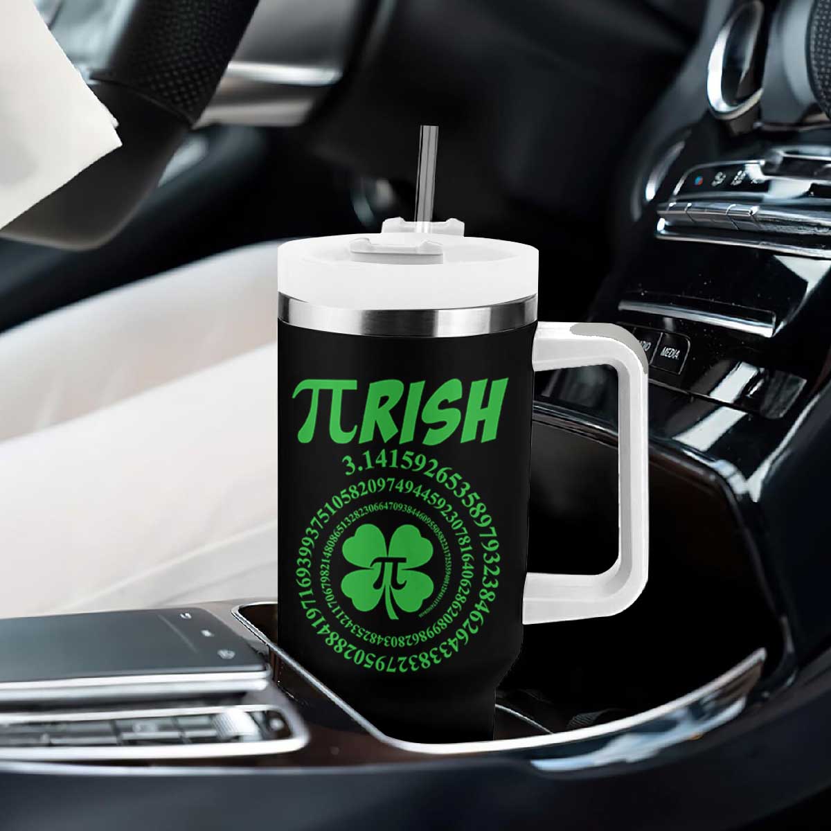 Funny St Patricks Day Pi Symbol Lover Tumbler With Handle Pirish 3,14 Pi Number Shamrock TS11 Print Your Wear