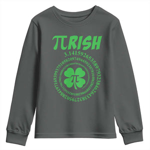 Funny St Patricks Day Pi Symbol Lover Youth Sweatshirt Pirish 3,14 Pi Number Shamrock TS11 Dark Heather Print Your Wear