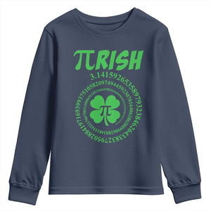 Funny St Patricks Day Pi Symbol Lover Youth Sweatshirt Pirish 3,14 Pi Number Shamrock TS11 Navy Print Your Wear