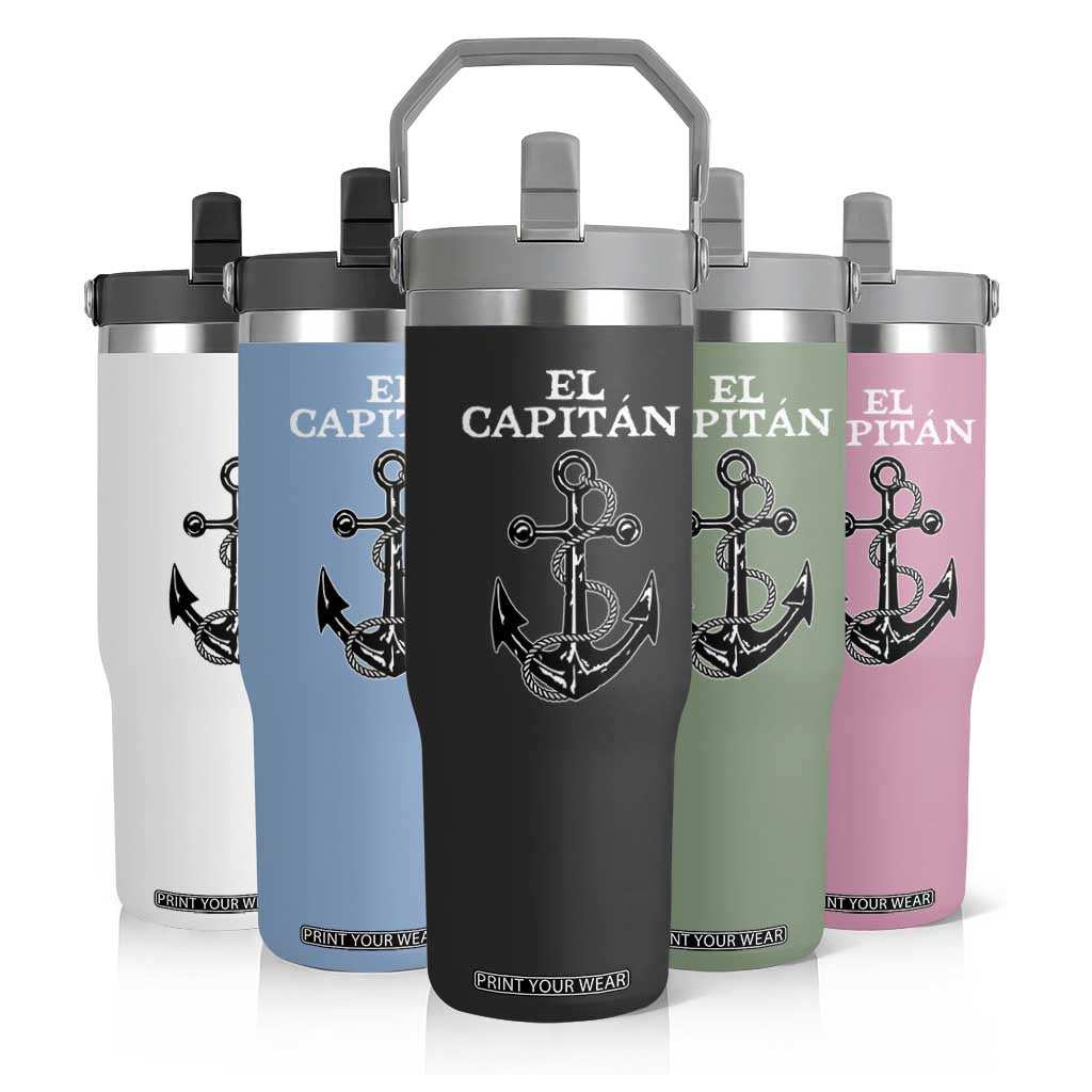 El Capitan Boating Captain Flip Straw Tumbler Funny Boat Sailing Vintage Anchor TS11 Print Your Wear