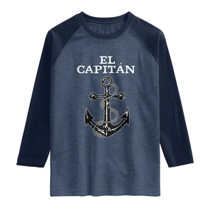 El Capitan Boating Captain Raglan Shirt Funny Boat Sailing Vintage Anchor TS11 Heather Denim Navy Print Your Wear