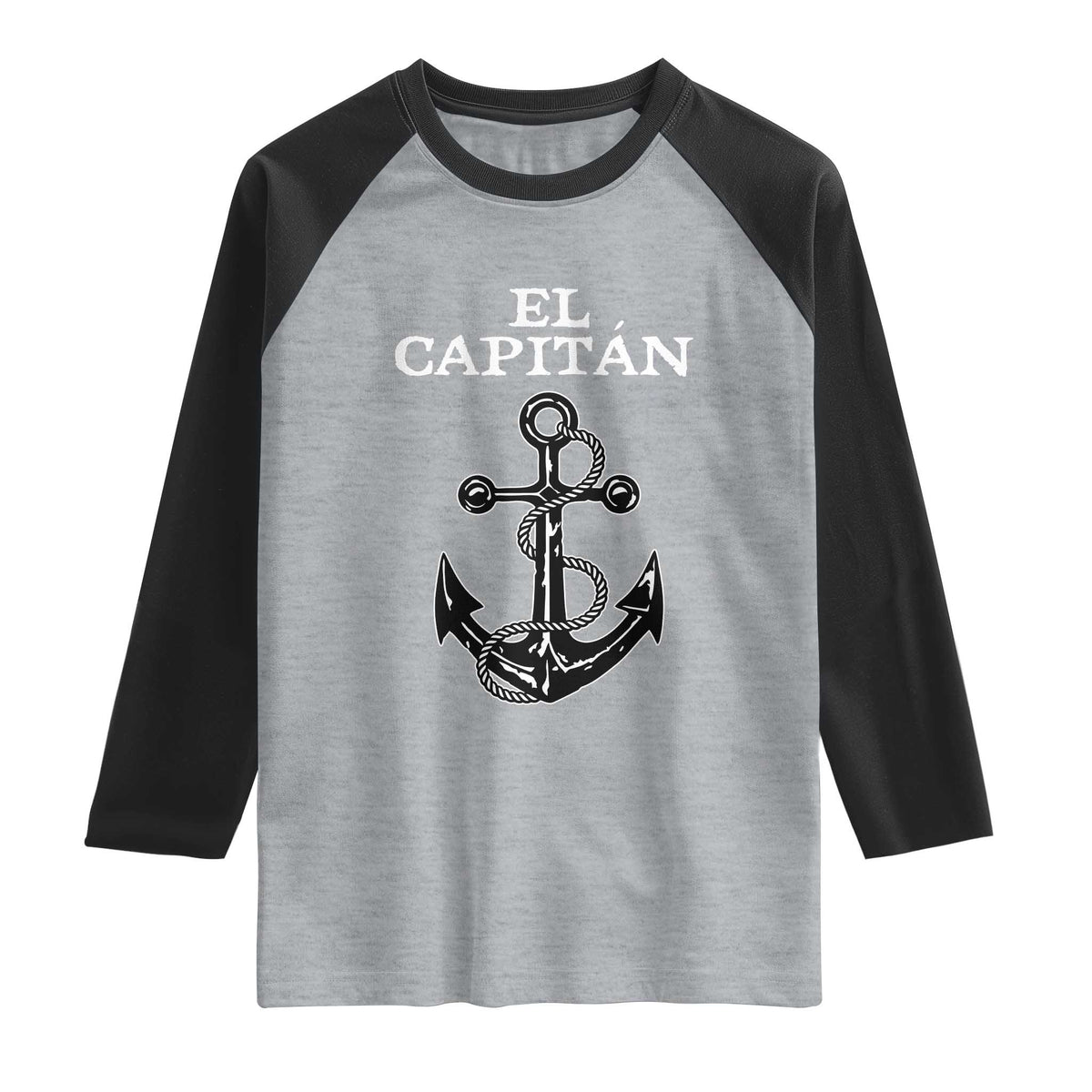 El Capitan Boating Captain Raglan Shirt Funny Boat Sailing Vintage Anchor TS11 Heather Gray Black Print Your Wear