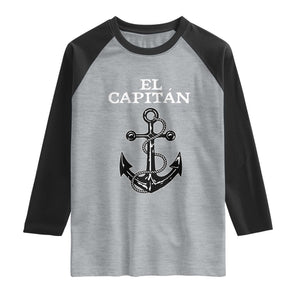 El Capitan Boating Captain Raglan Shirt Funny Boat Sailing Vintage Anchor TS11 Heather Gray Black Print Your Wear