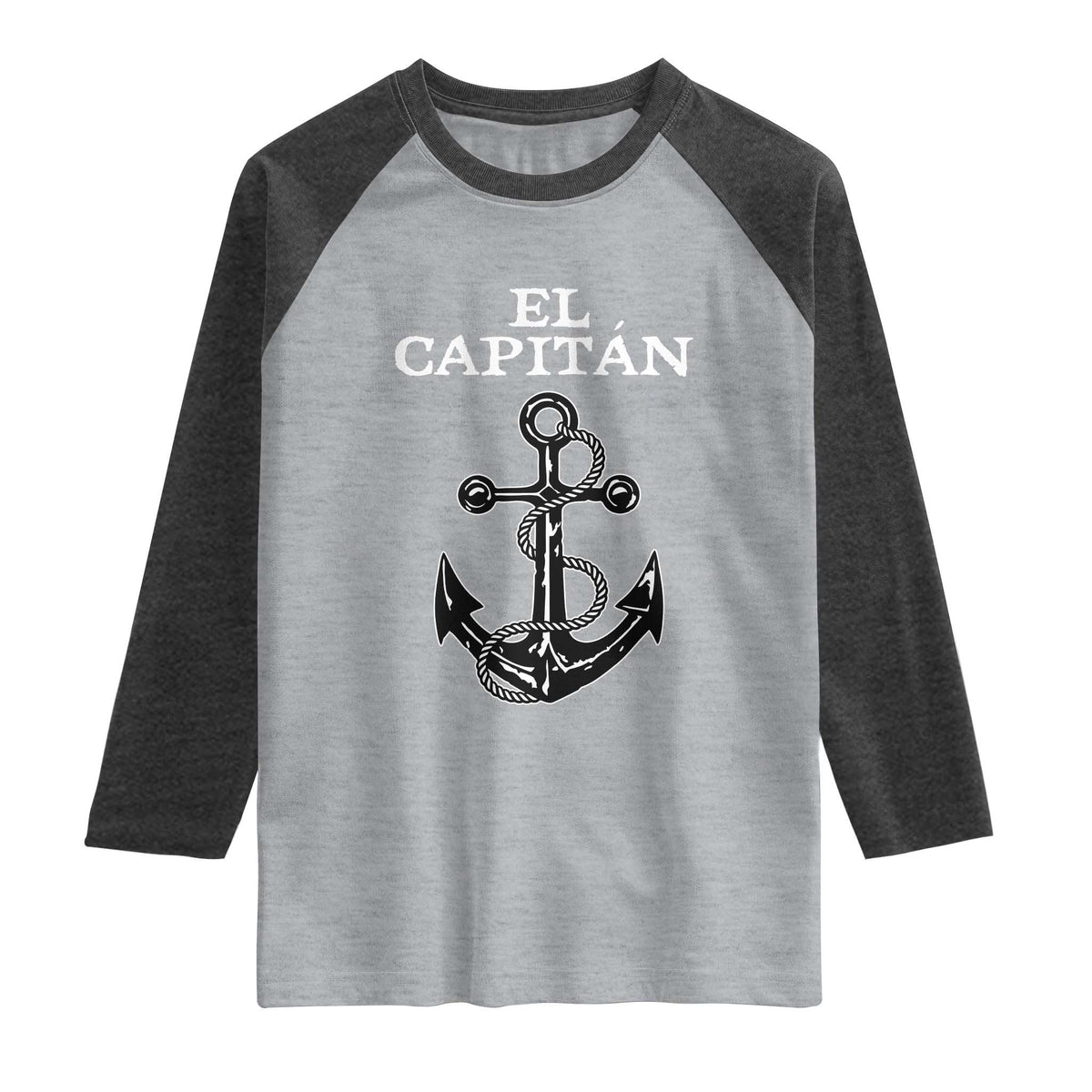 El Capitan Boating Captain Raglan Shirt Funny Boat Sailing Vintage Anchor TS11 Heather Gray Heather Charcoal Print Your Wear