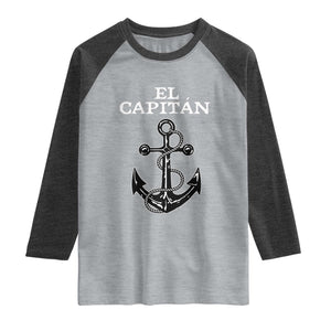 El Capitan Boating Captain Raglan Shirt Funny Boat Sailing Vintage Anchor TS11 Heather Gray Heather Charcoal Print Your Wear