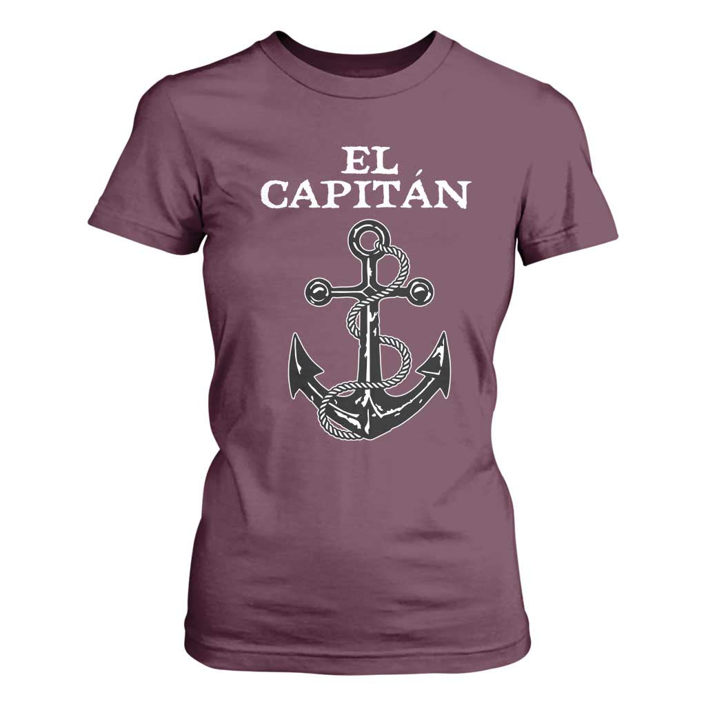 El Capitan Boating Captain T Shirt For Women Funny Boat Sailing Vintage Anchor TS11 Maroon Print Your Wear