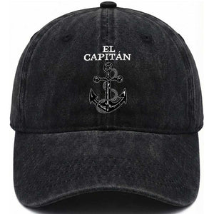 El Capitan Boating Captain Washed Cotton Baseball Cap Funny Boat Sailing Vintage Anchor TS11 Washed Cap Universal Fit Black Print Your Wear