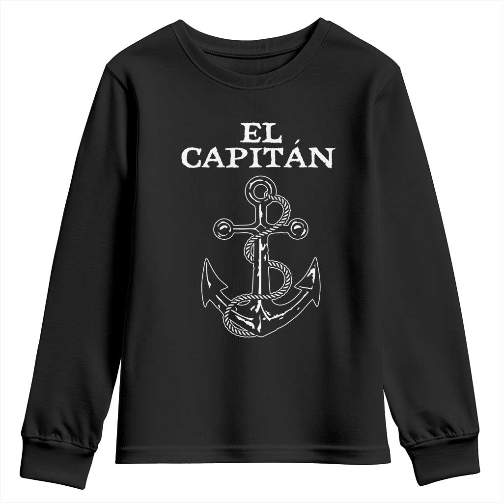 El Capitan Boating Captain Youth Sweatshirt Funny Boat Sailing Vintage Anchor TS11 Black Print Your Wear