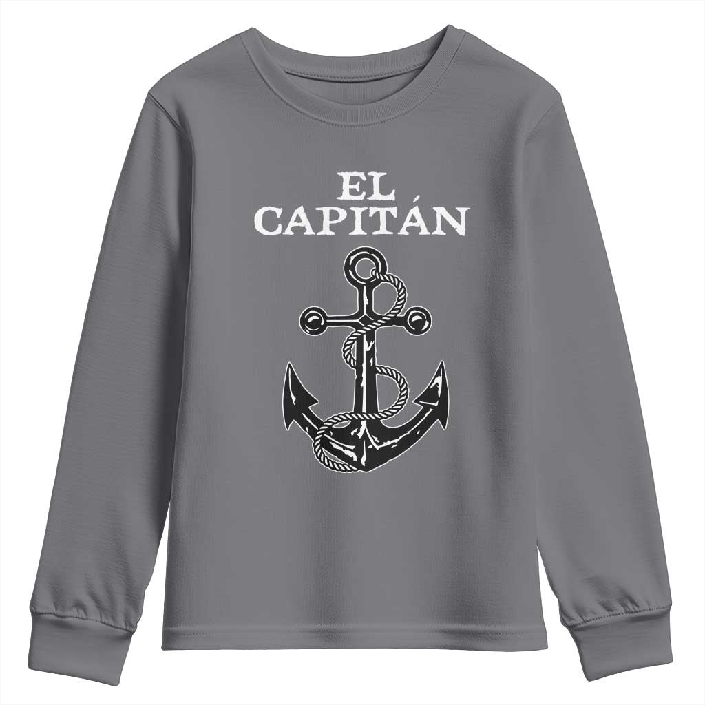El Capitan Boating Captain Youth Sweatshirt Funny Boat Sailing Vintage Anchor TS11 Charcoal Print Your Wear