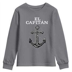 El Capitan Boating Captain Youth Sweatshirt Funny Boat Sailing Vintage Anchor TS11 Charcoal Print Your Wear