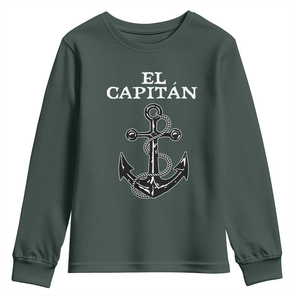 El Capitan Boating Captain Youth Sweatshirt Funny Boat Sailing Vintage Anchor TS11 Dark Forest Green Print Your Wear