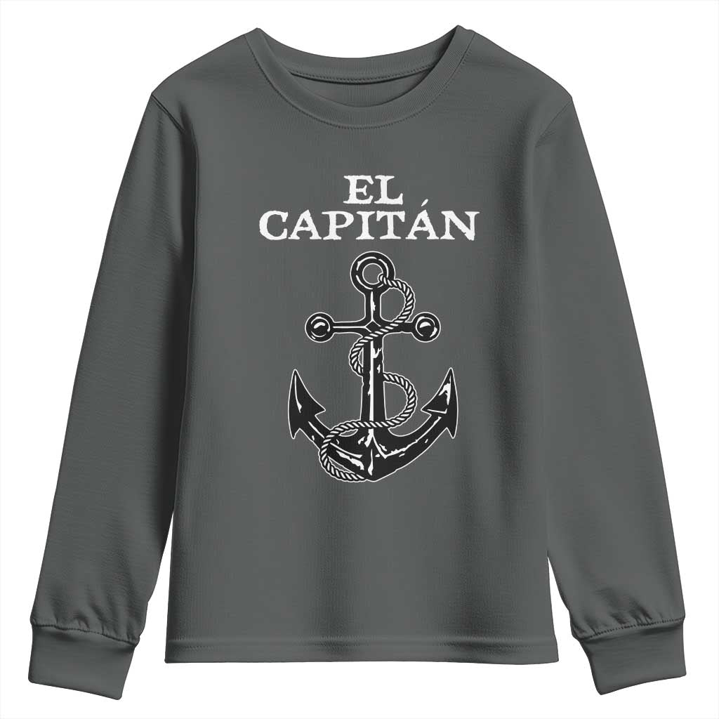El Capitan Boating Captain Youth Sweatshirt Funny Boat Sailing Vintage Anchor TS11 Dark Heather Print Your Wear