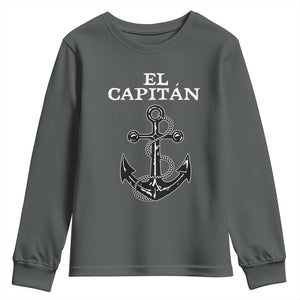 El Capitan Boating Captain Youth Sweatshirt Funny Boat Sailing Vintage Anchor TS11 Dark Heather Print Your Wear