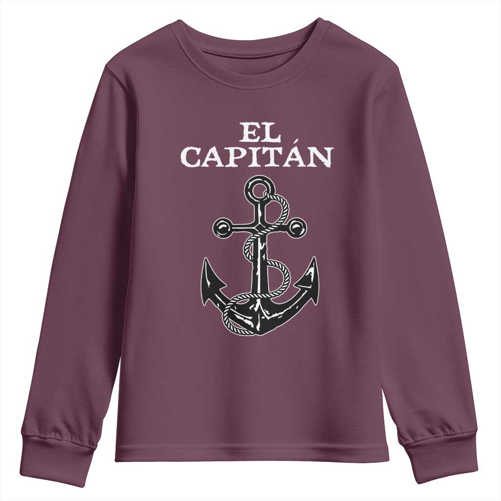 El Capitan Boating Captain Youth Sweatshirt Funny Boat Sailing Vintage Anchor TS11 Maroon Print Your Wear