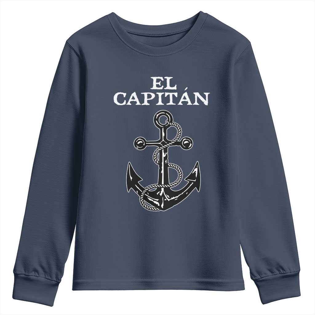 El Capitan Boating Captain Youth Sweatshirt Funny Boat Sailing Vintage Anchor TS11 Navy Print Your Wear